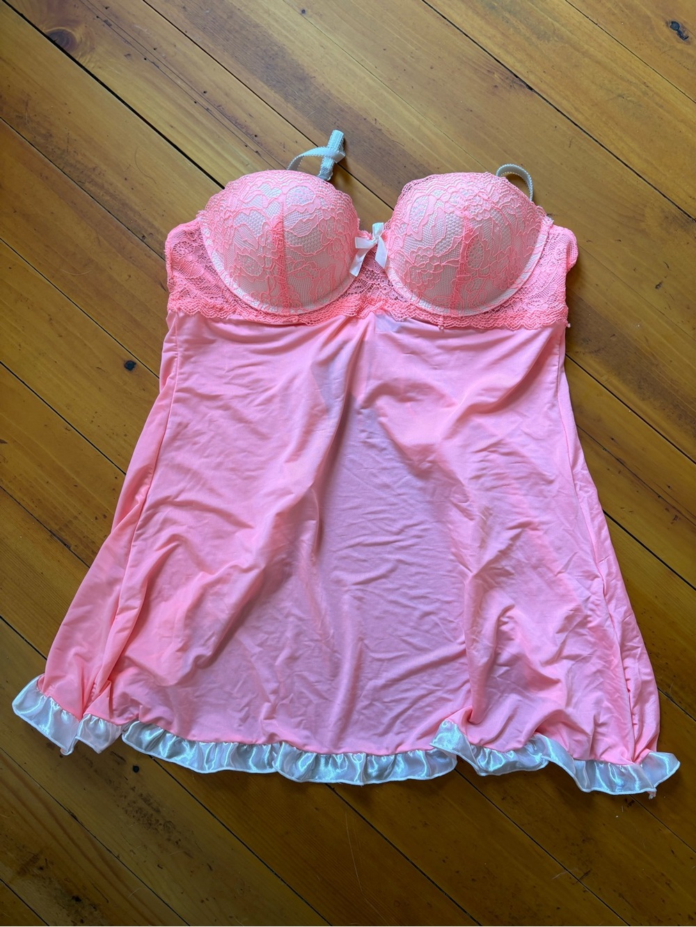 Pink Lace-Trim Babydoll Chemise Nightdress